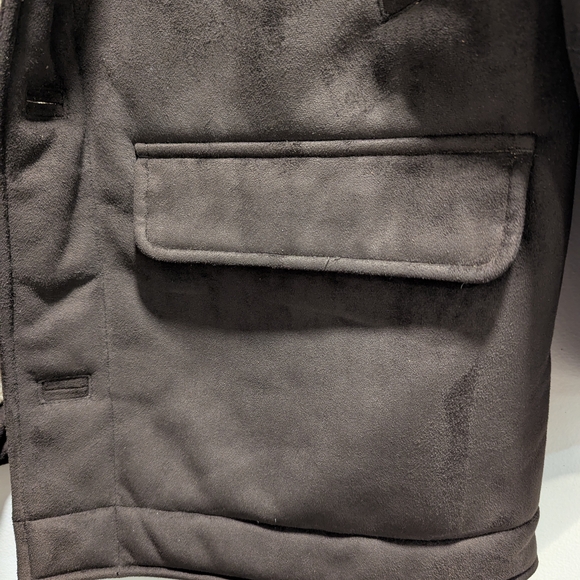 LL Bean Men Brown Sherpa Lined Faux Suede Barn Jacket Coat Large Grandpa Chore - Picture 8 of 12